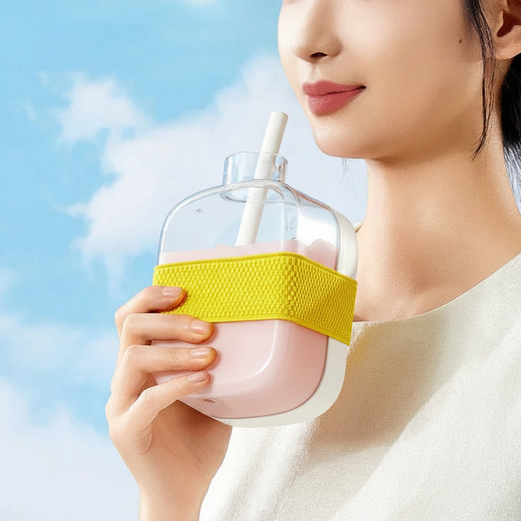 500/800ML Ice Cup with Straw Press Style Ice Mold Ice Cube Tray Household DIY Cold Drinking Tool Outdoor Sports Straw Water Cup