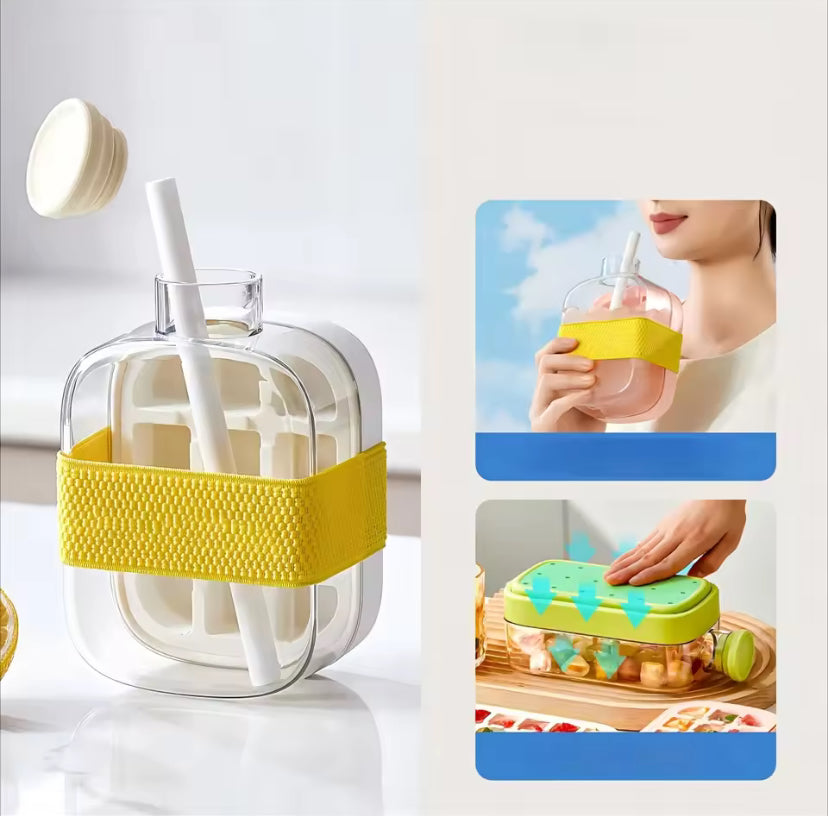 Ice Cup blanc - Gobelet Ice Cup 500 ml avec paille et moule à glaçons intégré – Tasse isotherme DIY pour boissons froides, idéale pour le sport et l’extérieur.