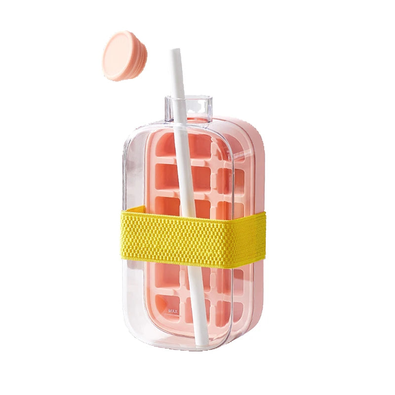 500/800ML Ice Cup with Straw Press Style Ice Mold Ice Cube Tray Household DIY Cold Drinking Tool Outdoor Sports Straw Water Cup