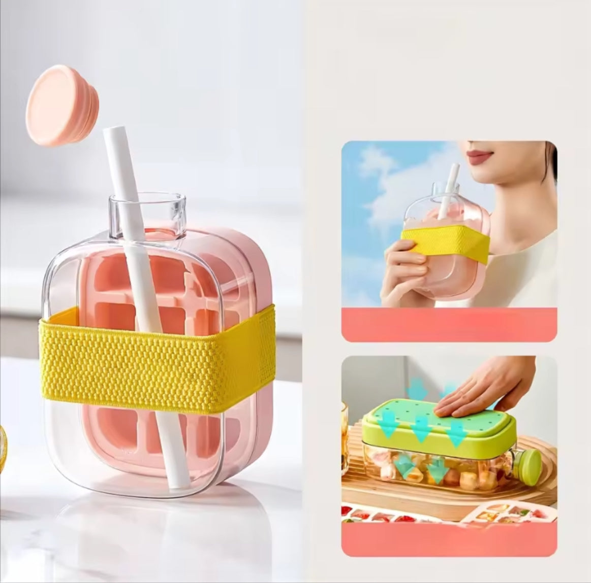 ICE CUP PINK – GOBELET À GLACE 500 ML AVEC PAILLE INTÉGRÉE