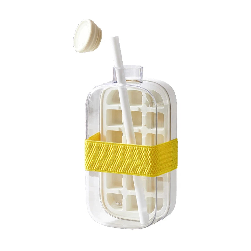 500/800ML Ice Cup with Straw Press Style Ice Mold Ice Cube Tray Household DIY Cold Drinking Tool Outdoor Sports Straw Water Cup
