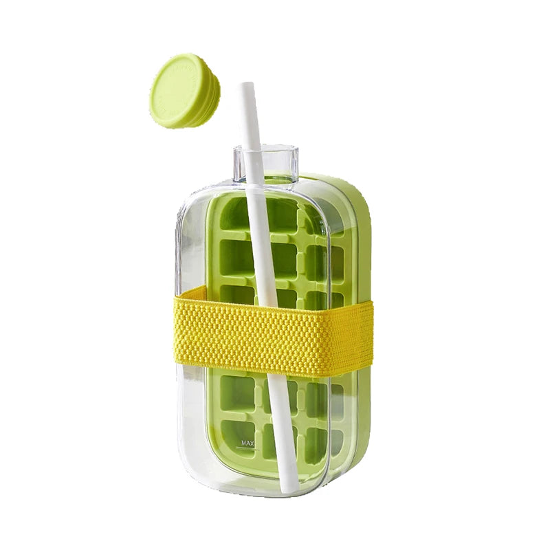 500/800ML Ice Cup with Straw Press Style Ice Mold Ice Cube Tray Household DIY Cold Drinking Tool Outdoor Sports Straw Water Cup